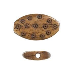 India Tribal Carved Circles Oval Brown Black Yak Bone 26mm Pendant Bead